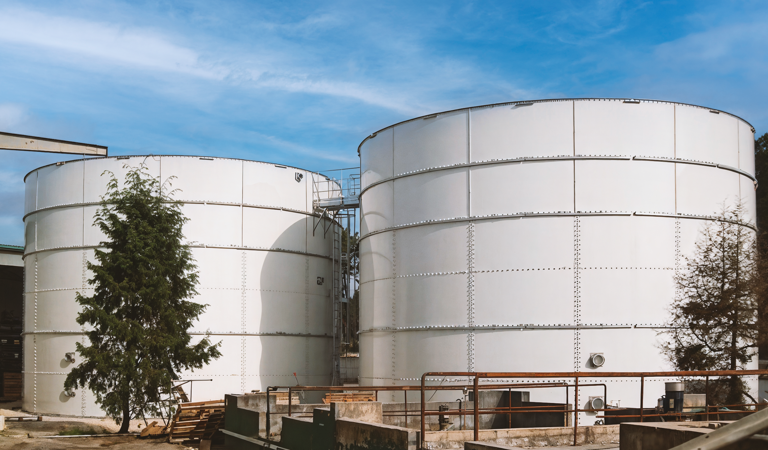 Tanque industrial de aço parafusado com revestimento epóxi.