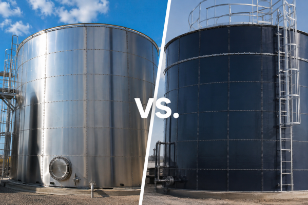 Comparação entre tanque industrial em aço inoxidável e tanque de aço com revestimento vitrificado.