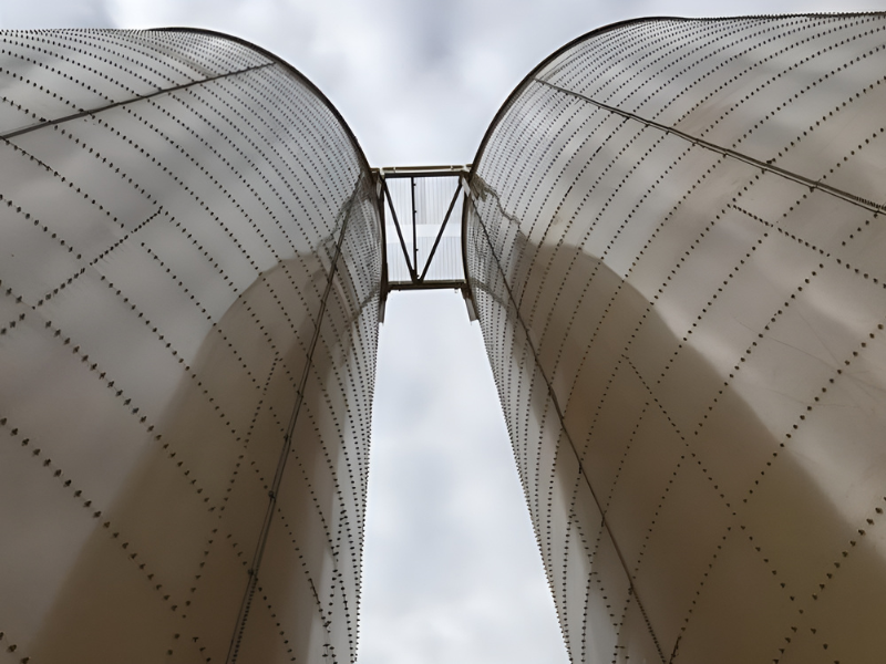 Silos industriais da Tech Tank para armazenamento de grãos e materiais a granel.